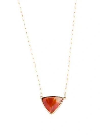 Pre-owned Necklace 14k Fire Opal Pendant , 18.25" In Multi
