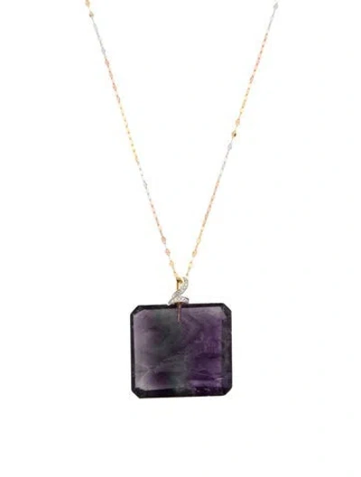 Pre-owned Necklace 14k Fluorite & Diamond Pendant , 20" In Multi