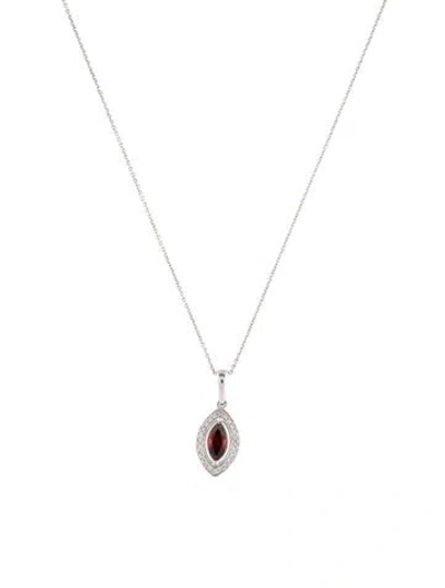 Pre-owned Necklace 14k Garnet & Diamond Pendant , 17.75" In Multi