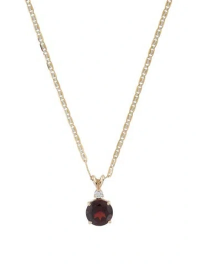 Pre-owned Necklace 14k Garnet & Diamond Pendant , 23" In Multi