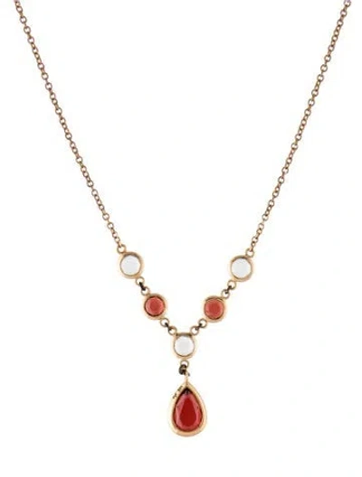 Pre-owned Necklace 14k Garnet & Topaz Pendant , 17.75" In Multi