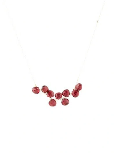 Pre-owned Necklace 14k Garnet Beaded Pendant , 16.5" In Multi