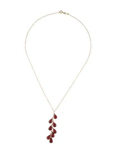 Pre-owned Necklace 14k Garnet Drop Pendant , 15.5" In Multi