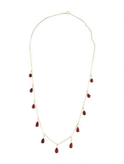 Pre-owned Necklace 14k Garnet Drop Station , 19.75" In Multi