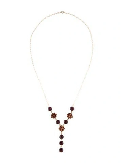 Pre-owned Necklace 14k Garnet Lavalier , 16" In Multi