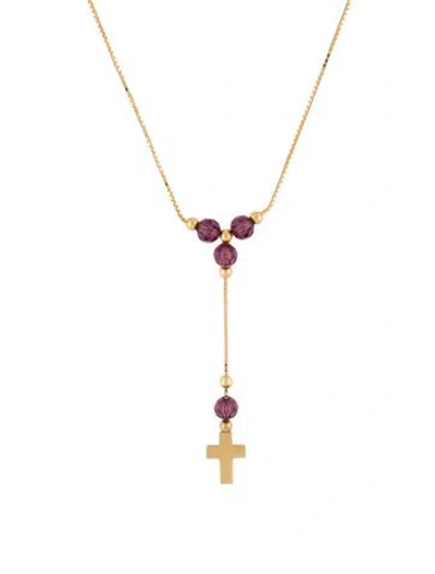 Pre-owned Necklace 14k Glass Bead Cross Lariat , 17" In Purple