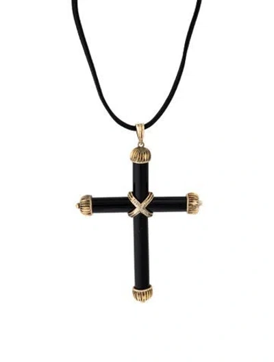 Pre-owned Necklace 14k Glass Cross Pendant , 34" In Multi