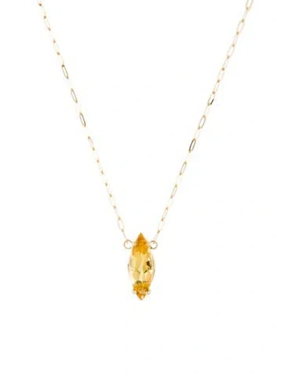 Pre-owned Necklace 14k Golden Beryl Pendant , 18" In Multi