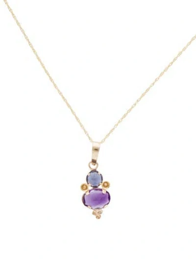 Pre-owned Necklace 14k Iolite & Amethyst Pendant , 18" In Multi