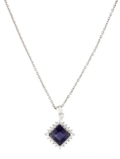 Pre-owned Necklace 14k Iolite & Diamond Pendant , 17" In Multi