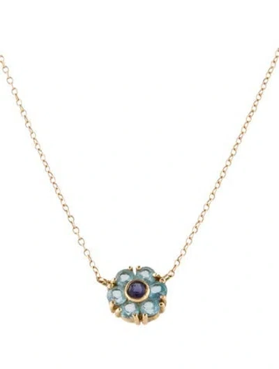 Pre-owned Necklace 14k Iolite & Topaz Flower Pendant , 18" In Multi