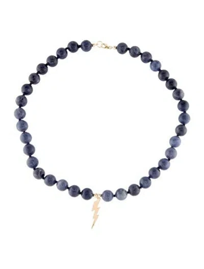 Pre-owned Necklace 14k Iolite Beaded 'lightning' Pendant , 16", 16" In Multi