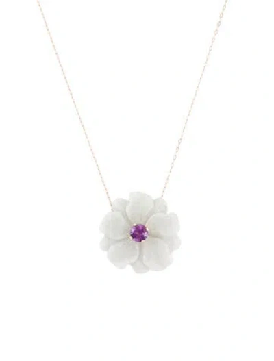 Pre-owned Necklace 14k Jadeite & Amethyst Flower Pendant , 18.25" In Multi
