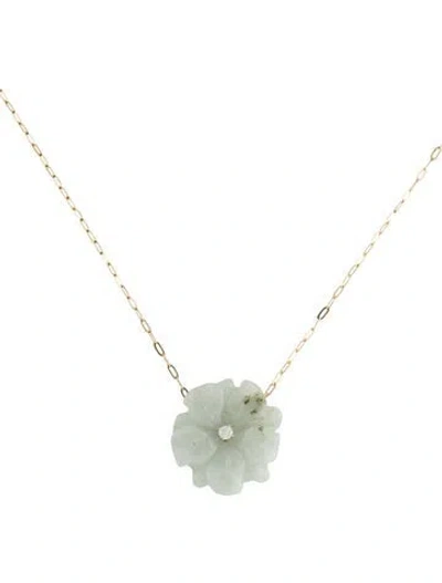 Pre-owned Necklace 14k Jadeite & Diamond Pendant , 18" In Multi