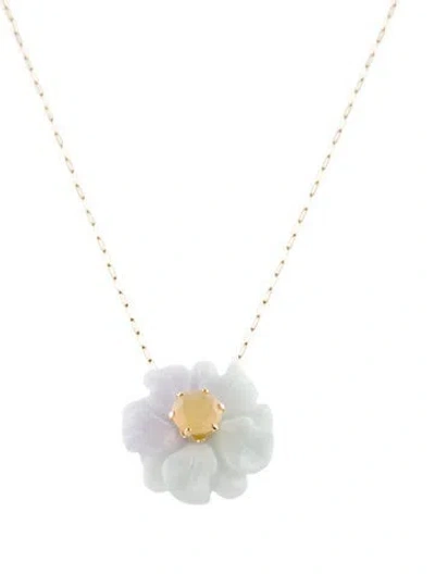 Pre-owned Necklace 14k Jadeite & Opal Flower Pendant , 18.25" In Multi