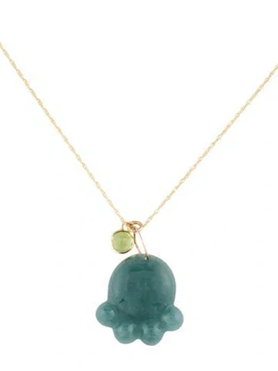 Pre-owned Necklace 14k Jadeite & Peridot Paw Pendant , 18" In Multi