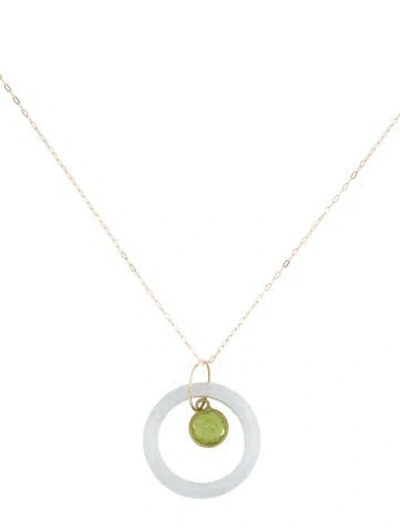 Pre-owned Necklace 14k Jadeite & Peridot Pendant , 18" In Multi