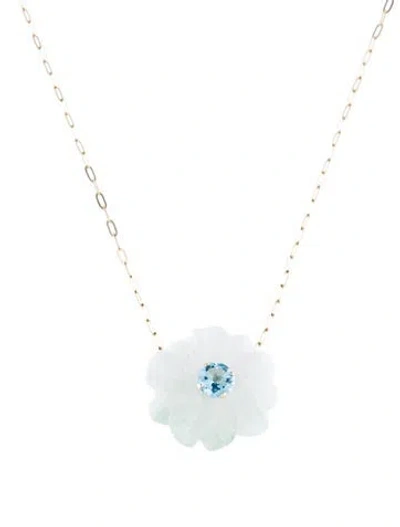Pre-owned Necklace 14k Jadeite & Topaz Flower Pendant , 18" In Multi