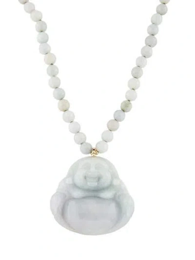 Pre-owned Necklace 14k Jadeite Bead Buddha Pendant , 19" In Multi