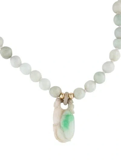 Pre-owned Necklace 14k Jadeite Bead Pendant , 22.5" In Multi