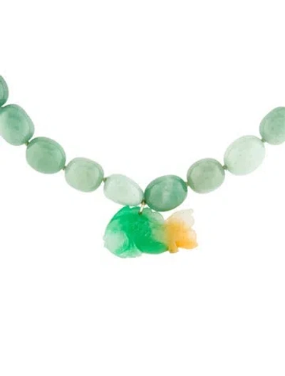 Pre-owned Necklace 14k Jadeite Beaded Pendant , 17.75" In Multi