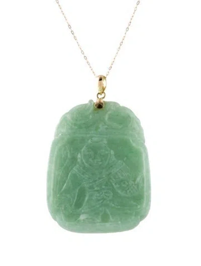 Pre-owned Necklace 14k Jadeite Buddha Reversible Pendant , 18" In Multi