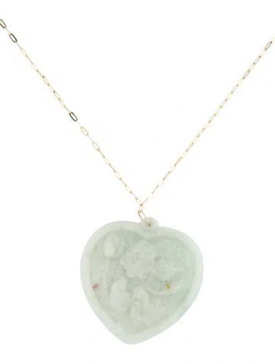 Pre-owned Necklace 14k Jadeite Carved Heart Pendant, 18" In Multi