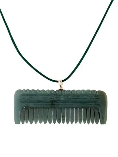 Pre-owned Necklace 14k Jadeite Comb Pendant , 19.75" In Multi