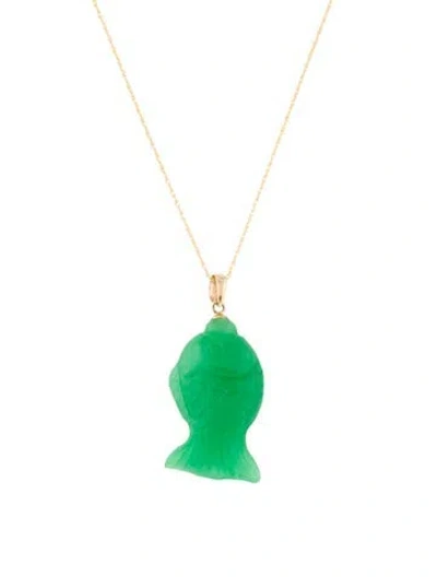 Pre-owned Necklace 14k Jadeite Fish Pendant , 18" In Multi