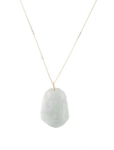 Pre-owned Necklace 14k Jadeite Goat Pendant , 17.75" In Multi