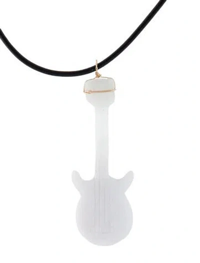 Pre-owned Necklace 14k Jadeite Guitar Pendant , 18" In Black