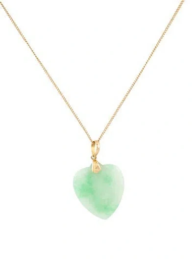 Pre-owned Necklace 14k Jadeite Heart Pendant , 18" In Multi