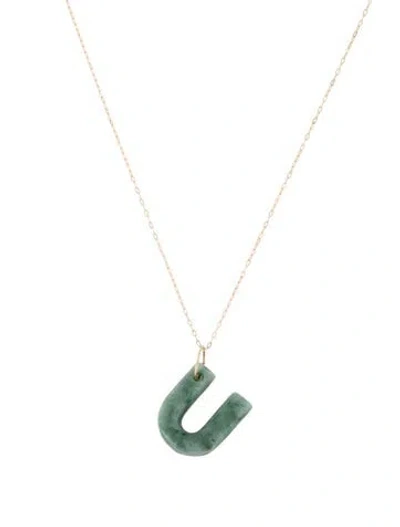 Pre-owned Necklace 14k Jadeite Initial Letter 'u' Pendant , 18" In Multi
