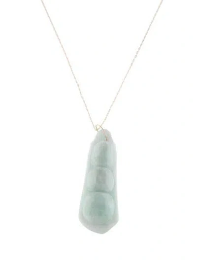 Pre-owned Necklace 14k Jadeite Pea Pod Pendant , 18" In Multi