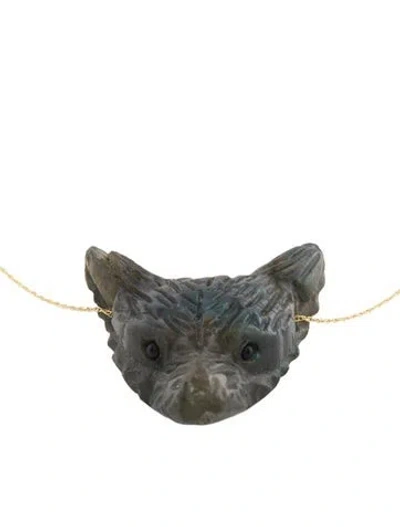 Pre-owned Necklace 14k Labradorite & Onyx Wolf Pendant , 17.75" In Multi