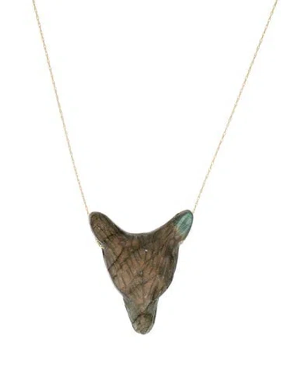 Pre-owned Necklace 14k Labradorite & Onyx Wolf Pendant , 18" In Multi