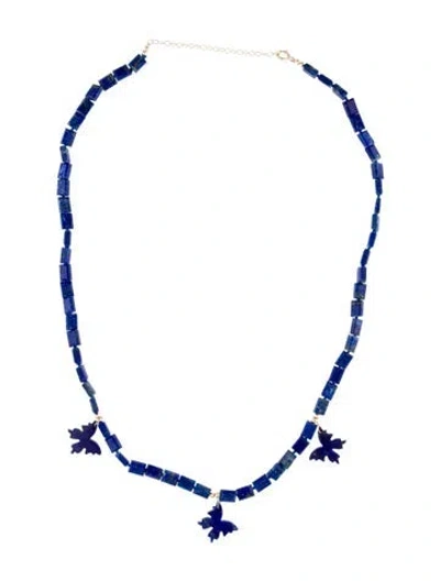 Pre-owned Necklace 14k Lapis Butterfly Station , 20", 20" In Multi