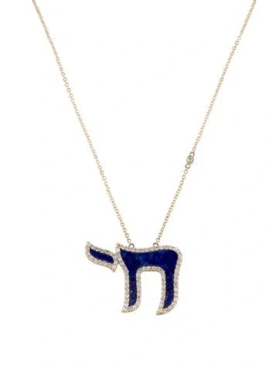 Pre-owned Necklace 14k Lapis Lazuli & Diamond Religious Pendant , 18" In Multi