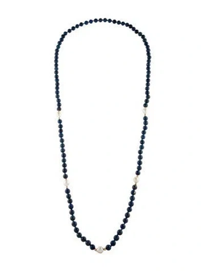 Pre-owned Necklace 14k Lapis Lazuli & Pearl Strand , 31" In Multi
