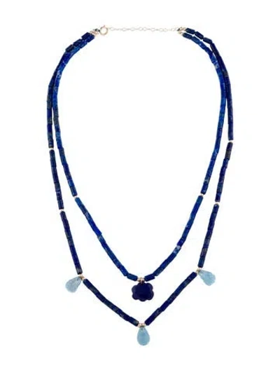 Pre-owned Necklace 14k Lapis Lazuli & Topaz Rain Cloud Bead Station , 17" In Multi