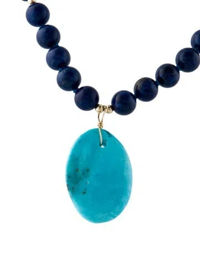 Pre-owned Necklace 14k Lapis Lazuli & Turquoise Bead Strand Pendant , 16" In Multi