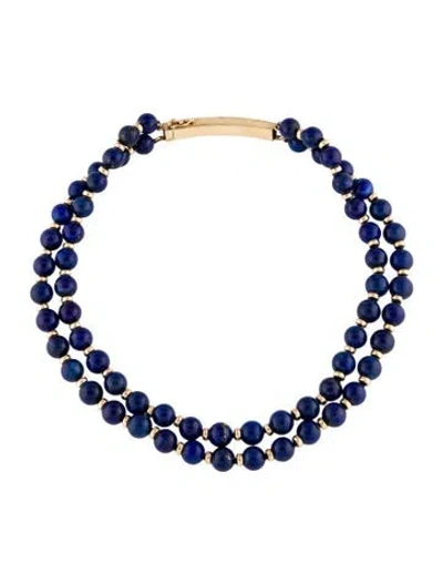 Pre-owned Necklace 14k Lapis Lazuli Bead Double Strand Choker , 15" In Multi