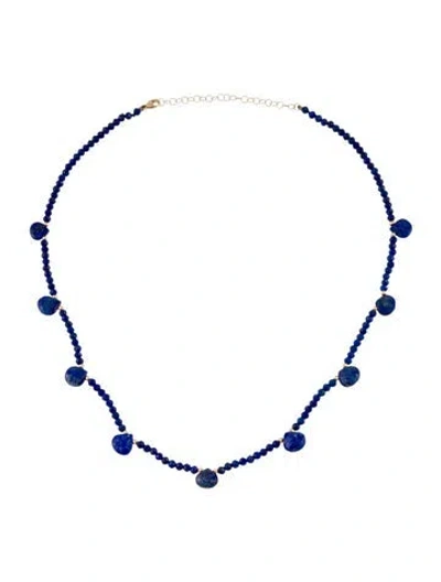 Pre-owned Necklace 14k Lapis Lazuli Bead Strand Station ., 17.5" In Multi