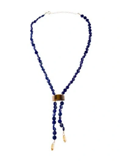Pre-owned Necklace 14k Lapis Lazuli, Tiger's Eye & Citrine Bead Lariat , 18" In Multi