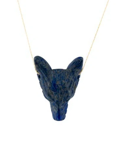 Pre-owned Necklace 14k Lapis Lazuli Wolf Pendant , 18" In Multi
