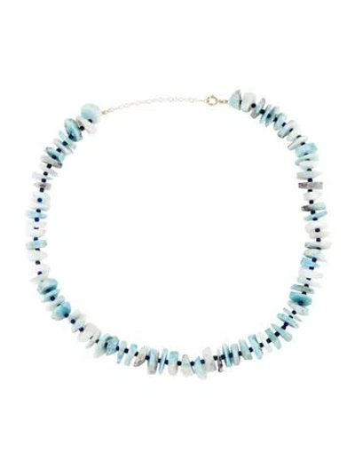 Pre-owned Necklace 14k Larimar & Lapis Lazuli Bead Strand , 17.75" In Multi