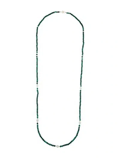 Pre-owned Necklace 14k Malachite & Jadeite Bead Station , 34.25" In Multi
