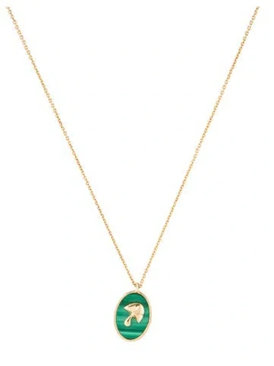 Pre-owned Necklace 14k Malachite Mushroom Pendant , 17.25" In Multi