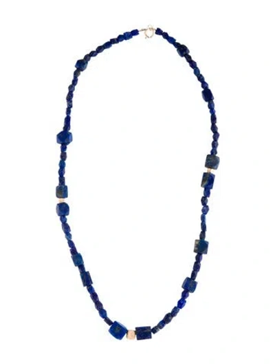 Pre-owned Necklace 14k Matte Lapis Lazuli Bead , 16.5" In Multi