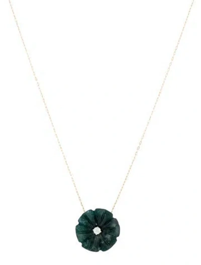 Pre-owned Necklace 14k Moss Agate & Diamond Flower Pendant , 18.25" In Multi